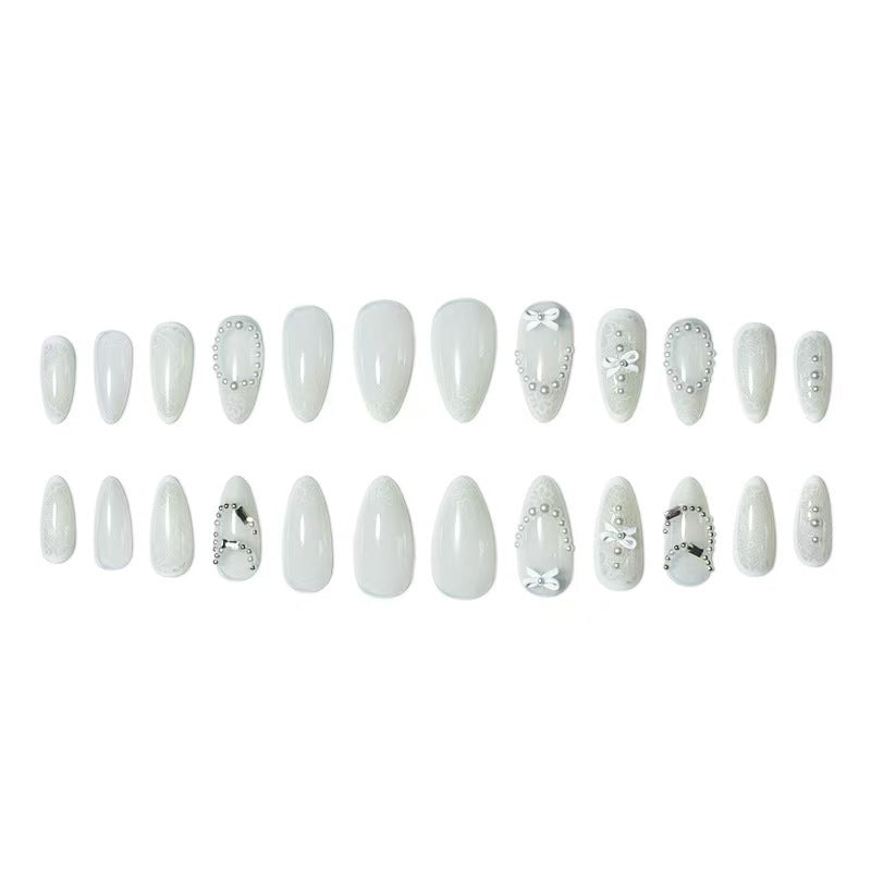 Elegant French Tip Lace Detail Press-On Nails Bowlift