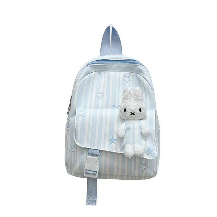 Backpack with Playful Checkered Pattern and Cute Plush Pendant Bowlift