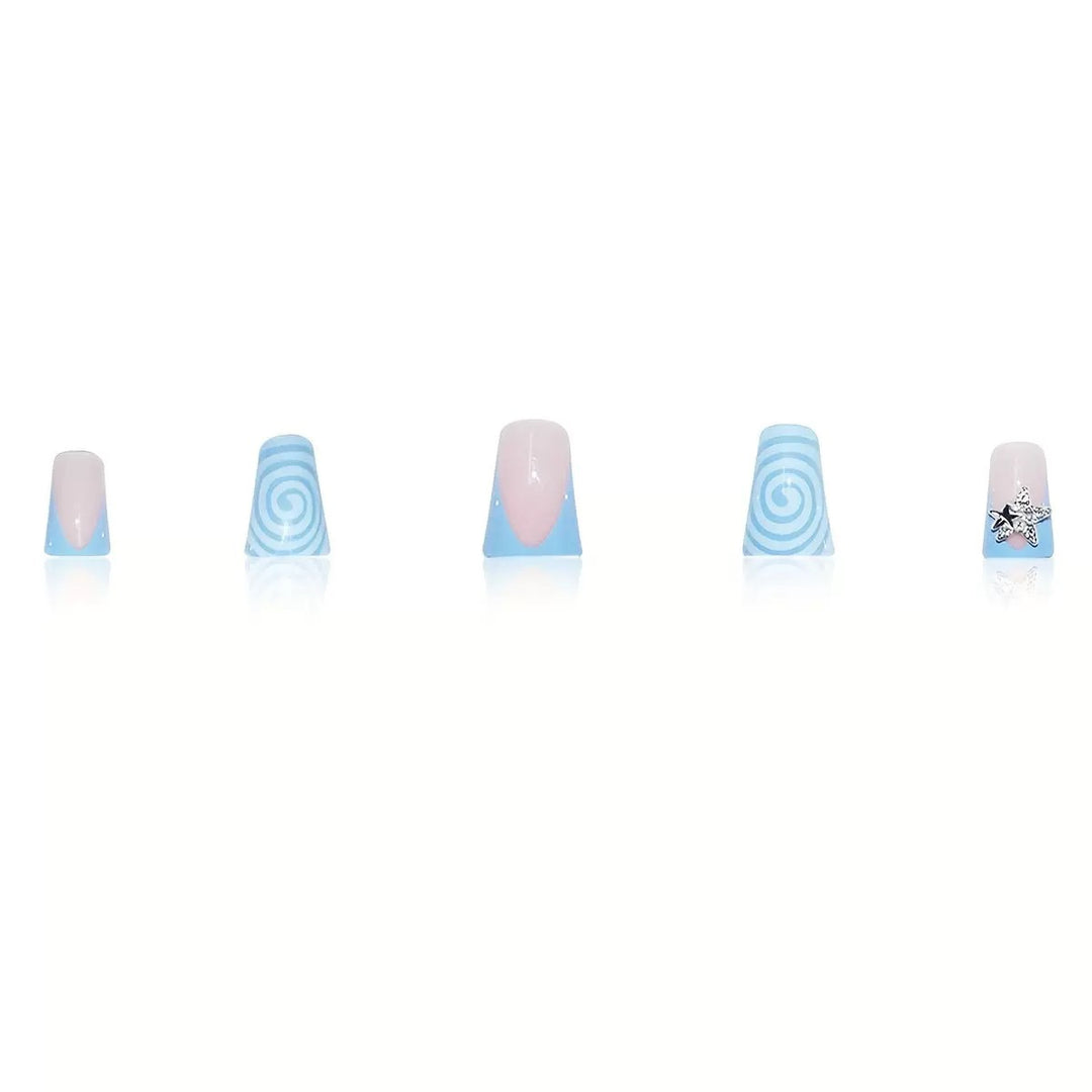 Artistic Long Press-On Nail Design with 3D Star Accents Bowlift