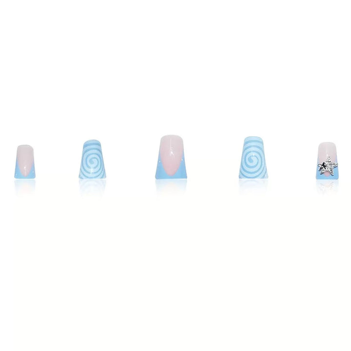 Artistic Long Press-On Nail Design with 3D Star Accents Bowlift