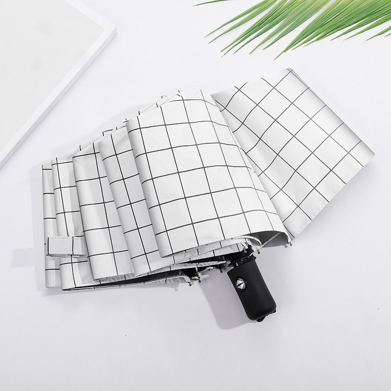 Compact Manual Eight-Rib Windproof Folding Umbrella with UV Protection and Grid Print Bowlift