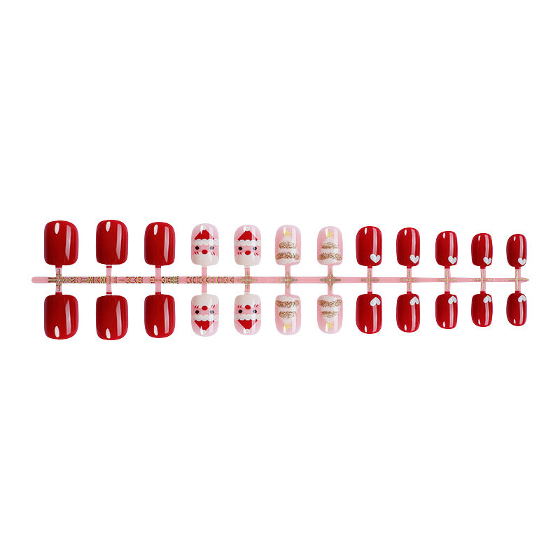 Holiday-Themed Press-On Nail Set with Fun Santa and Heart Designs Bowlift