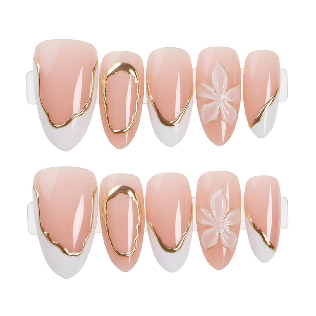Elegant Press-On Nail Set with Gold Accents Bowlift