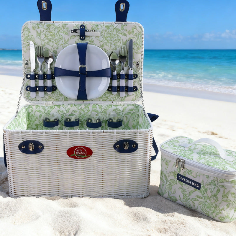 Ladies picnic basket with integrated dish set and cooling compartment Bowlift