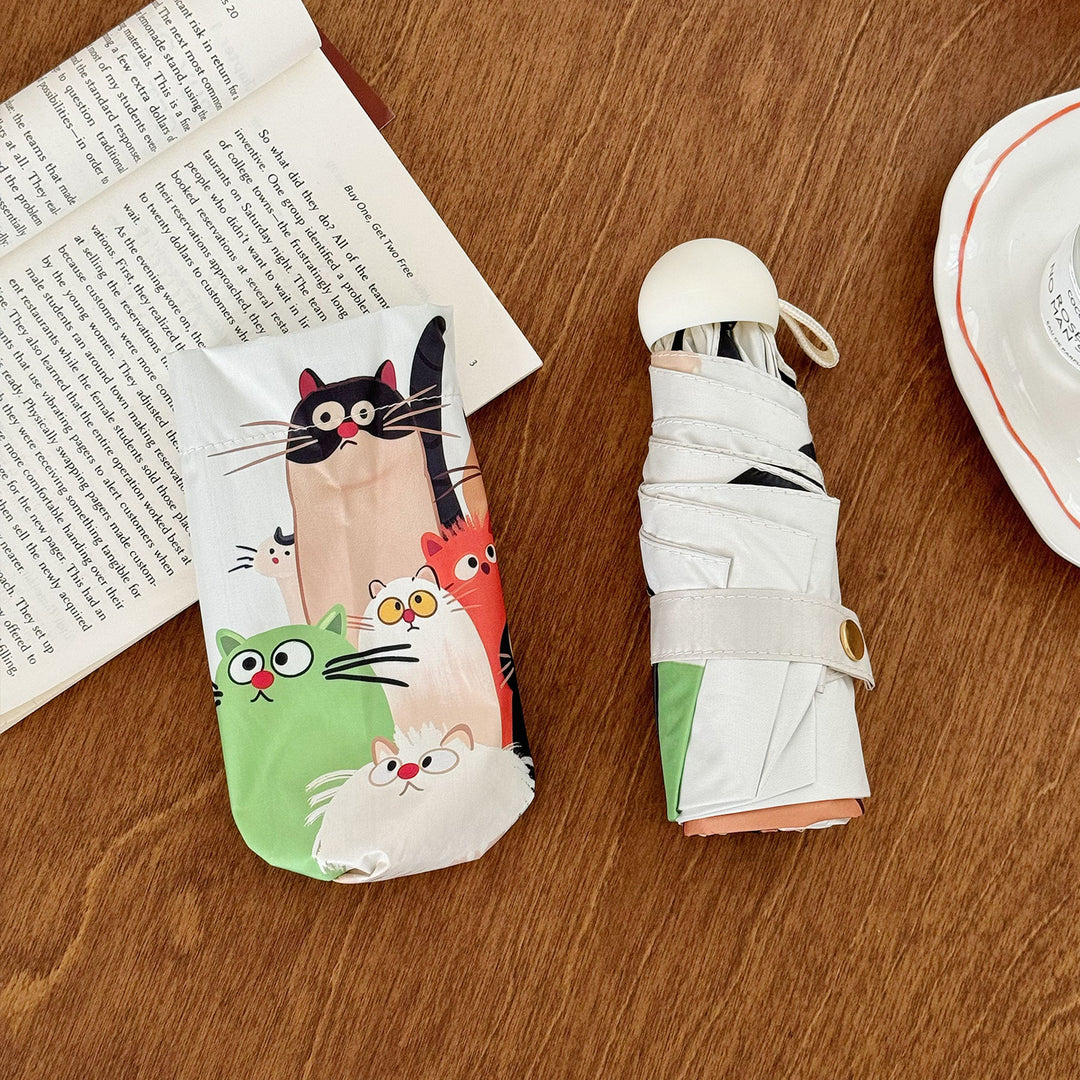 Women's Folding Umbrella with Playful Cat Design Bowlift