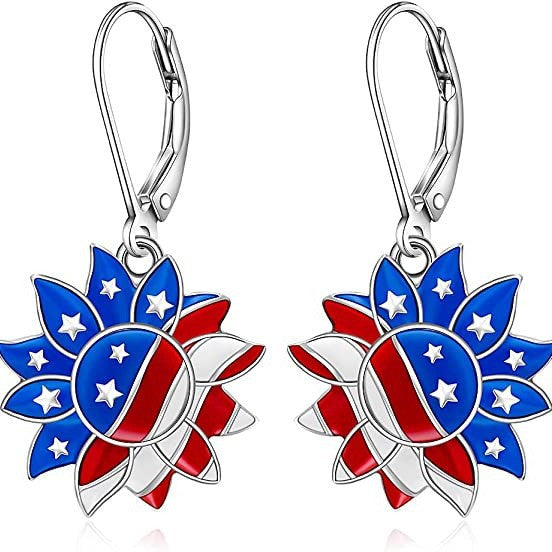 Women's nan patriotic peace sign enamel dangle earrings with leverback clasp and hypoallergenic plating Bowlift