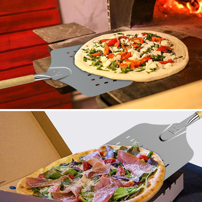 perforated long-handled wooden-handle pizza peel paddle Bowlift