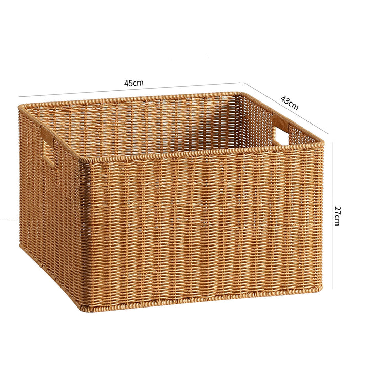 Handwoven Rectangular Storage Basket with Cut-Out Handles Bowlift