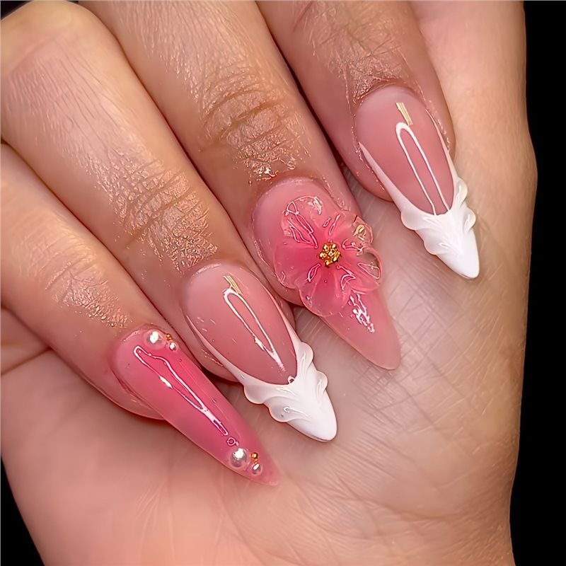 Floral 3D Press-On Nail Art Bowlift