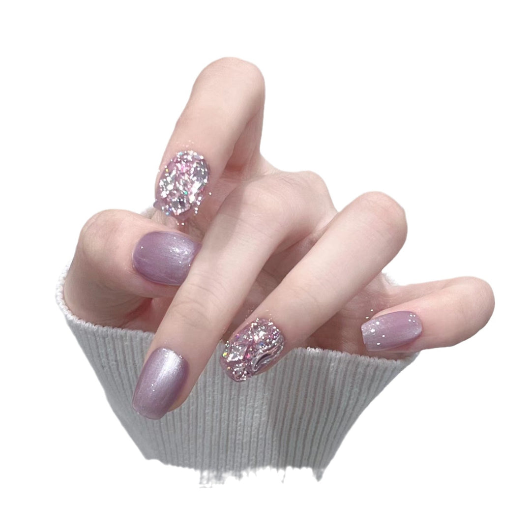 Elegant Glitter-Decorated Press-On Nail Set Bowlift