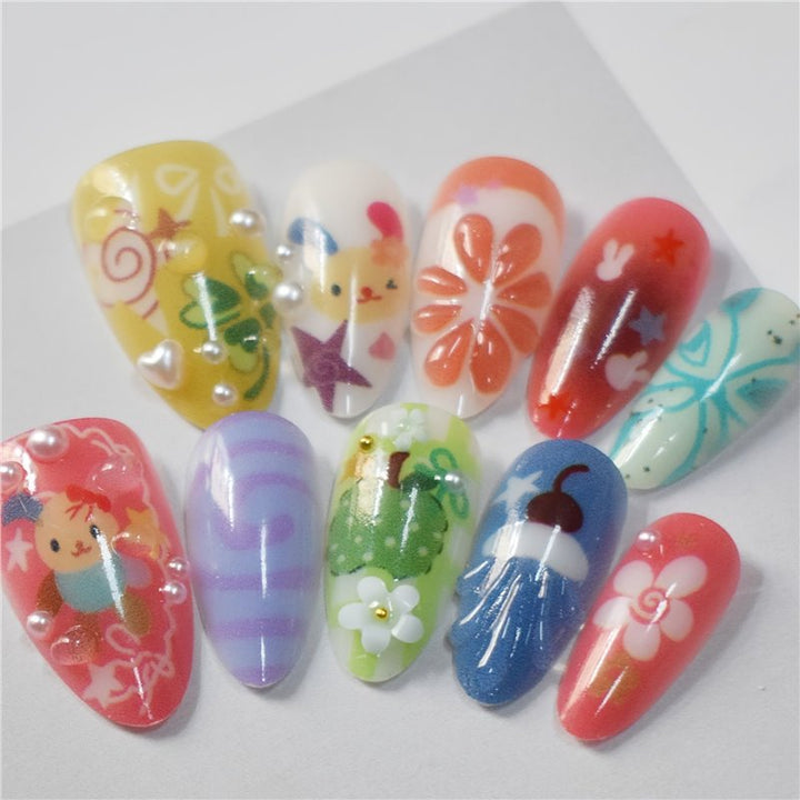 Artistic Cartoon-Themed Press-On Nail Art Set Bowlift