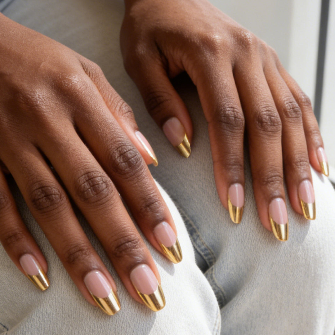 Elegant Metallic Tip Press-On Nails Bowlift