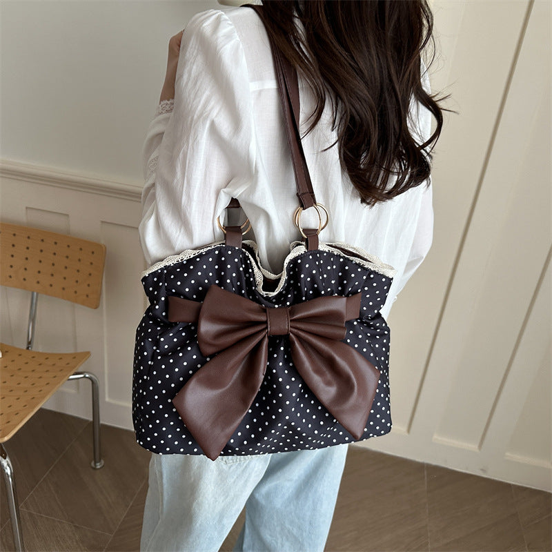 WoCharming Polka Dot Bow Tote Bag Bowlift
