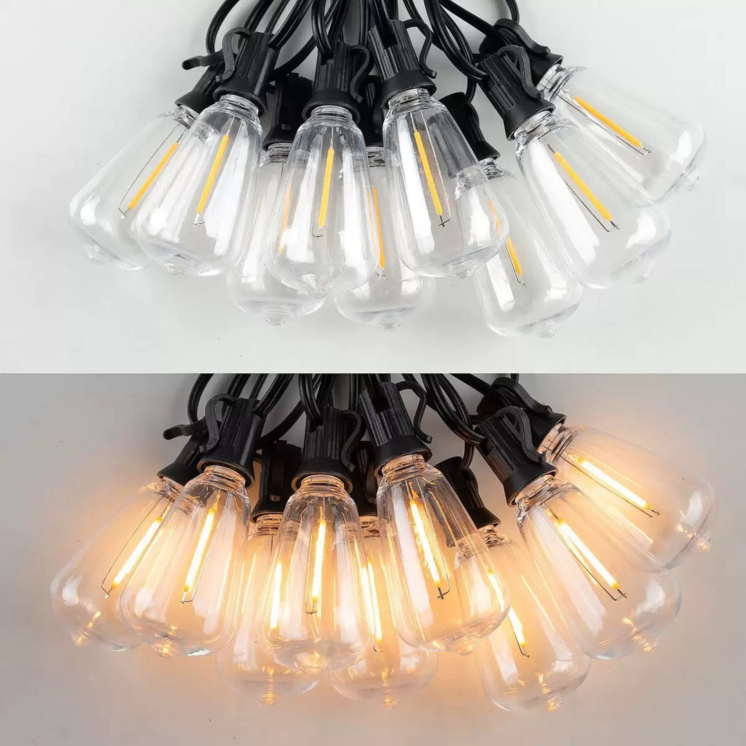 Outdoor Vintage Filament LED String Lights With Shatterproof Teardrop Bulbs And Heavy-Duty Weatherproof Cable Bowlift