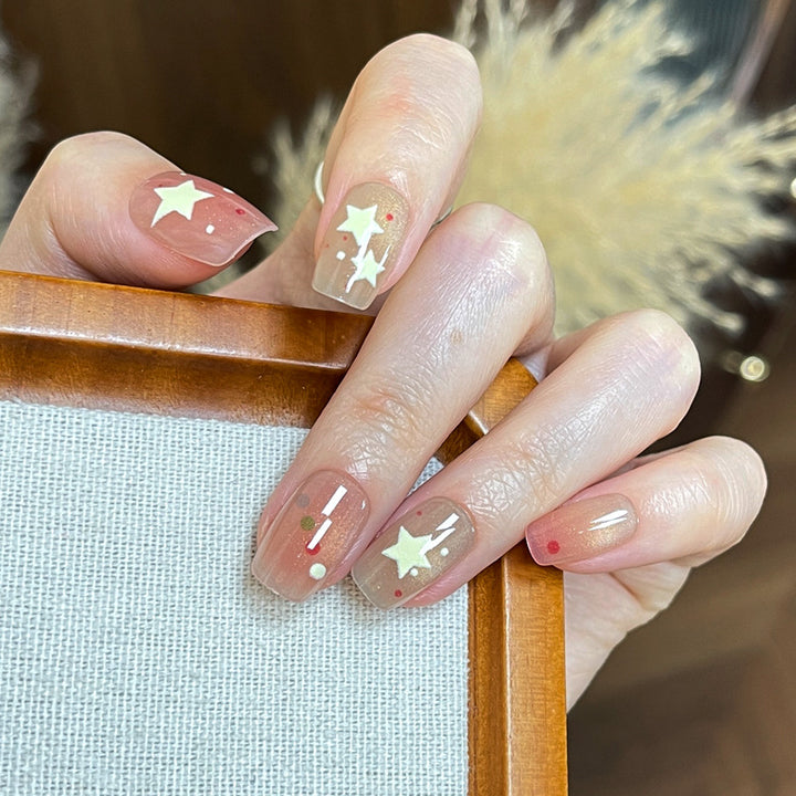 Artistic Press-On Nail Set with Star and Dot Design Bowlift