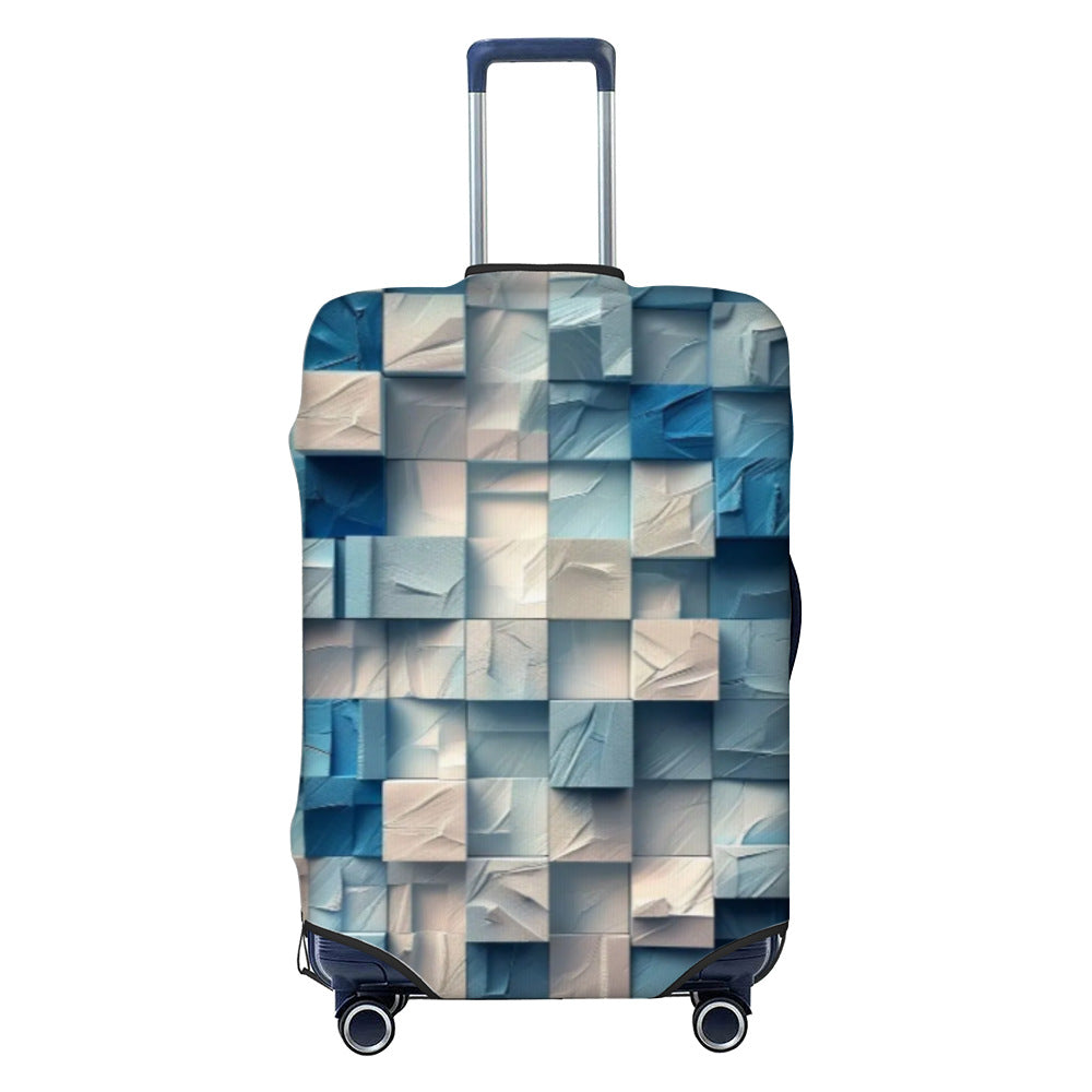 Unisex nan elastic luggage cover with geometric design, stretchable polyester-spandex fabric, zipper opening and non-slip inner securement for trolley Bowlift
