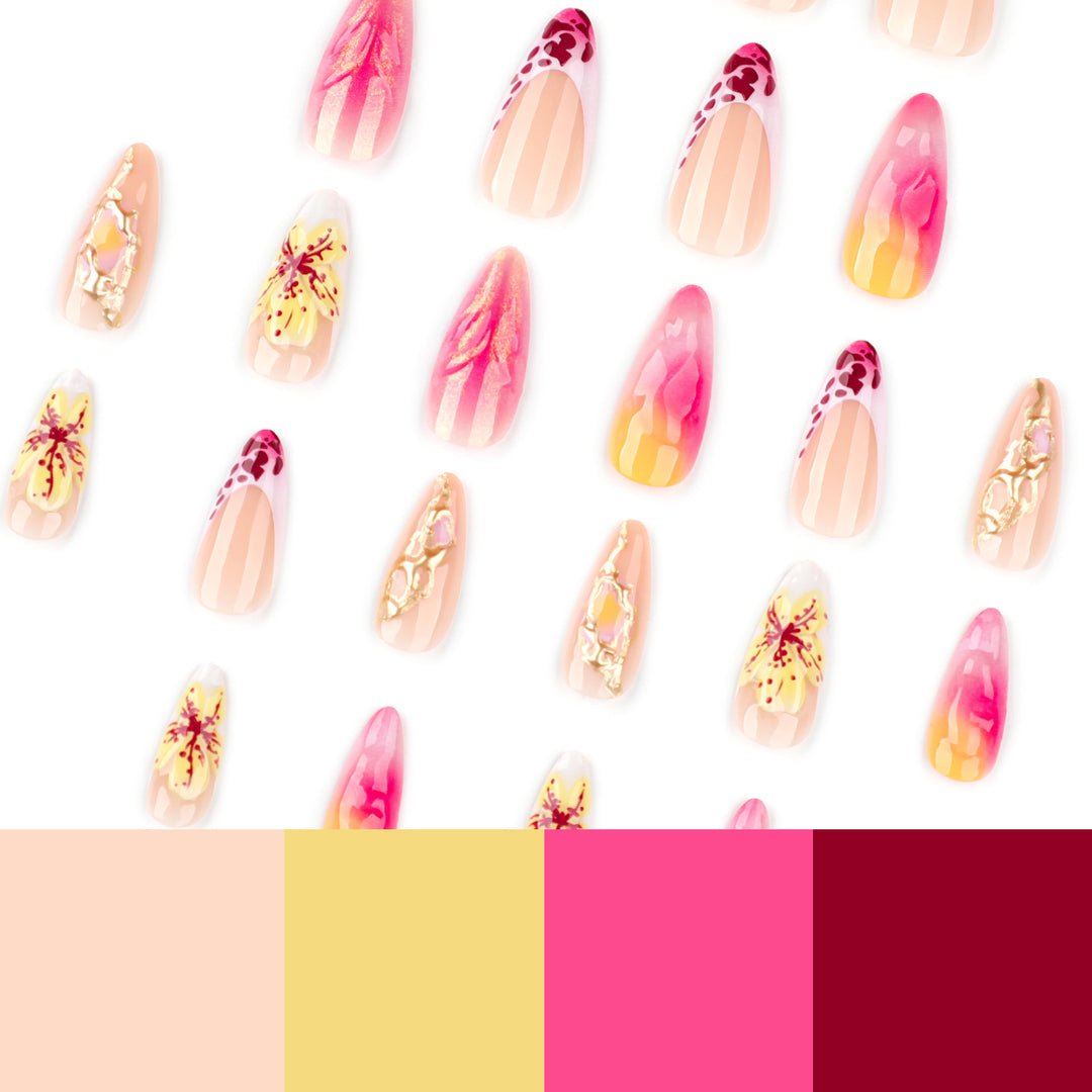 Artistic Nail Extensions with Flower and Ombre Design Bowlift