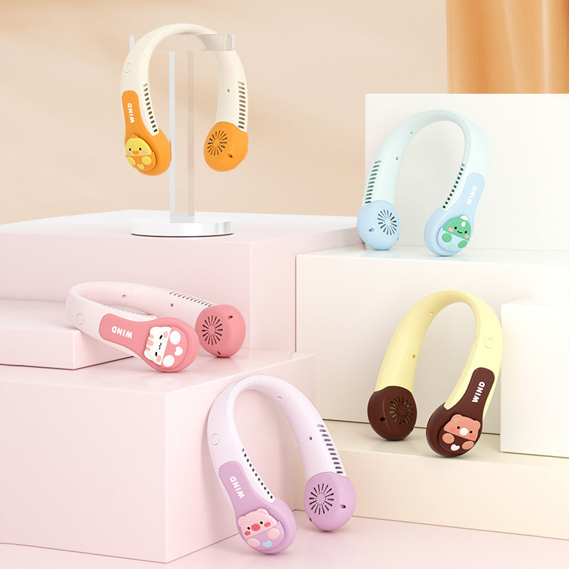 Women Portable Neck Fan with Cute Animal Design Bowlift