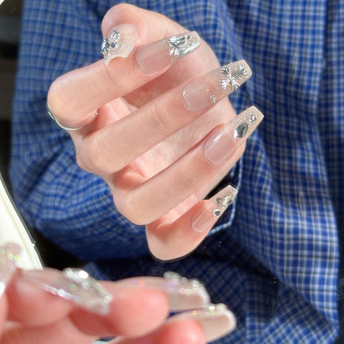 Decorative Gemstone and Floral Press-On Nails Bowlift