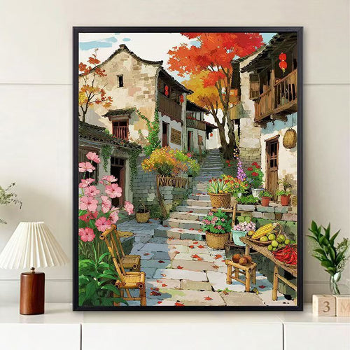 Scenic Village Landscape Art Print Bowlift