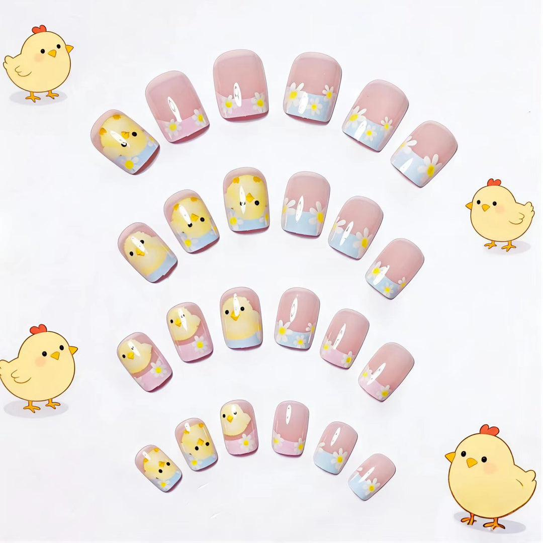 Artificials nails with cheerful chick and flower design Bowlift