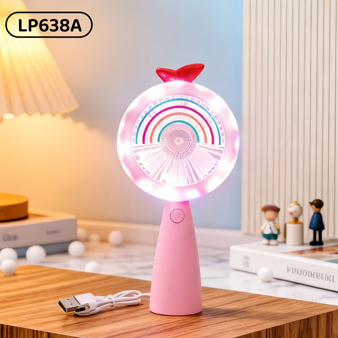 Women Portable USB Hand Fan with LED Lighting Bowlift