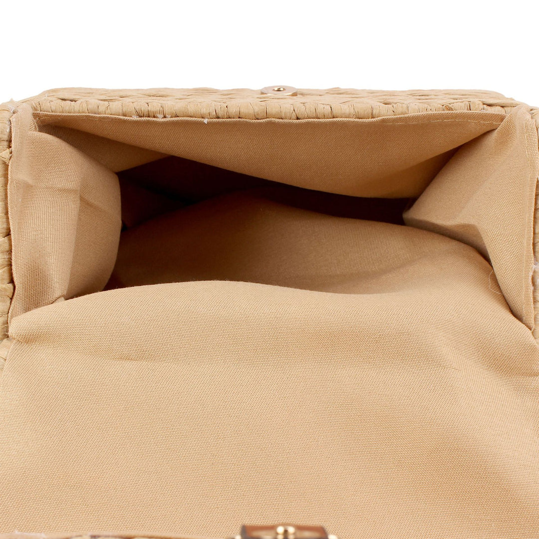 Handbag Made of Handwoven Natural Material with Stylish Leather Closure Bowlift