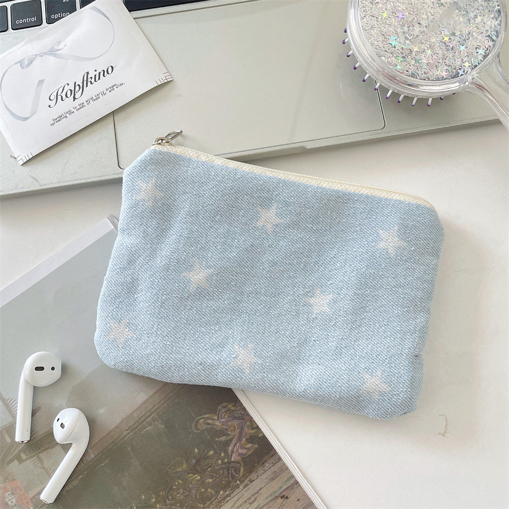 Soft star print canvas cosmetic pouch Bowlift