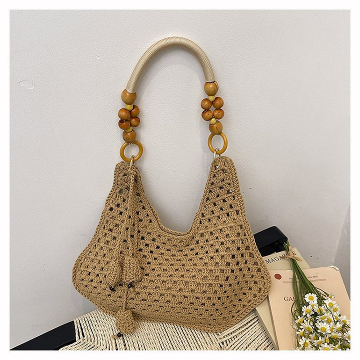 Handcrafted Macrame Shoulder Bag with Wooden Handles Bowlift