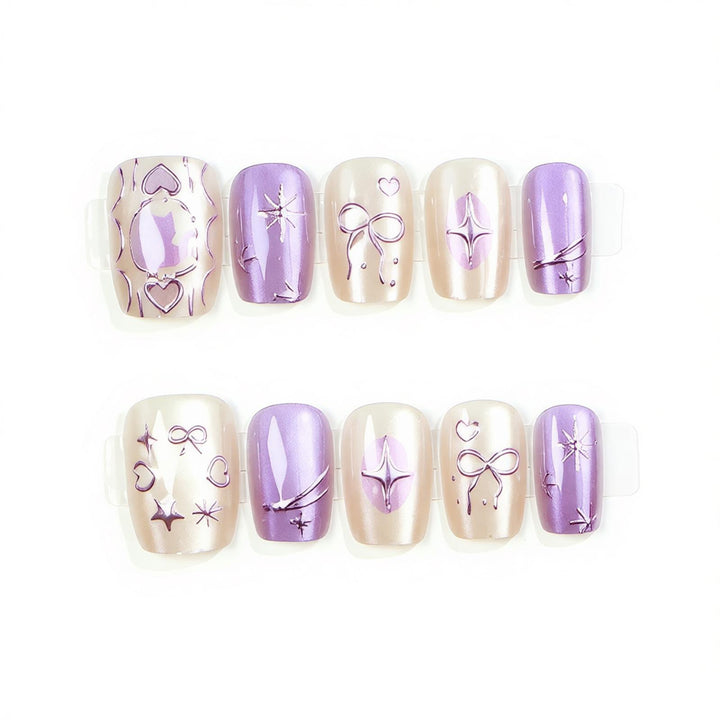 Decorative Press-On Nail Set with Artistic Designs Bowlift