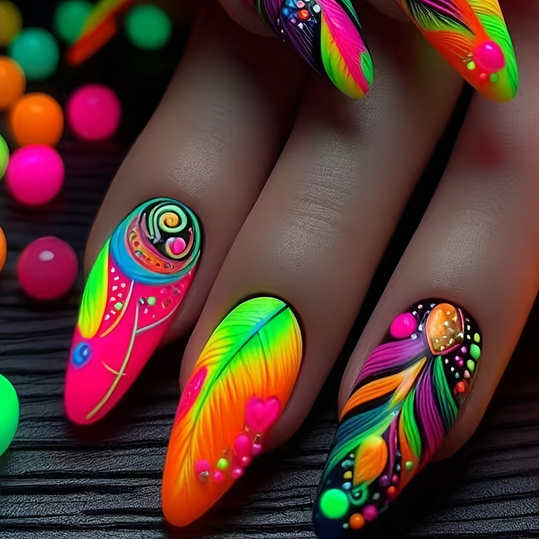 Creative artificial nails with neon pattern Bowlift