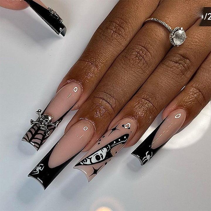 Artistic Press-On Nail Set with Unique Gothic Designs Bowlift