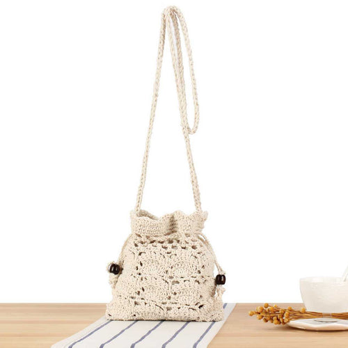 Handmade macrame shoulder bag with ruffled trim Bowlift