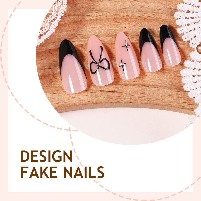 Artificial nail set with elegant cut and bow decorations Bowlift