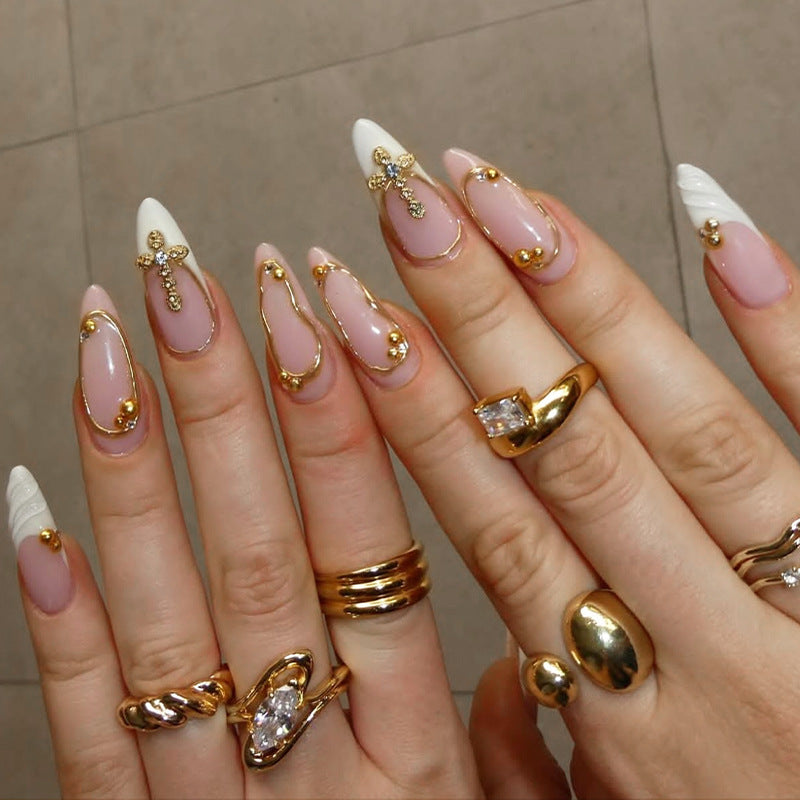 Artistic Press-On Nail Set with Elegant Design Accents Bowlift