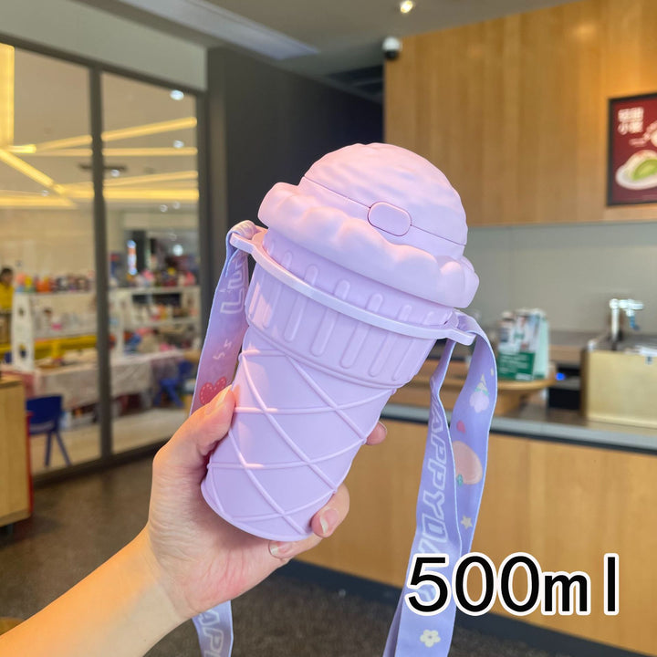 Women’s creative ice cream cup drinking bottle with practical carrying strap Bowlift