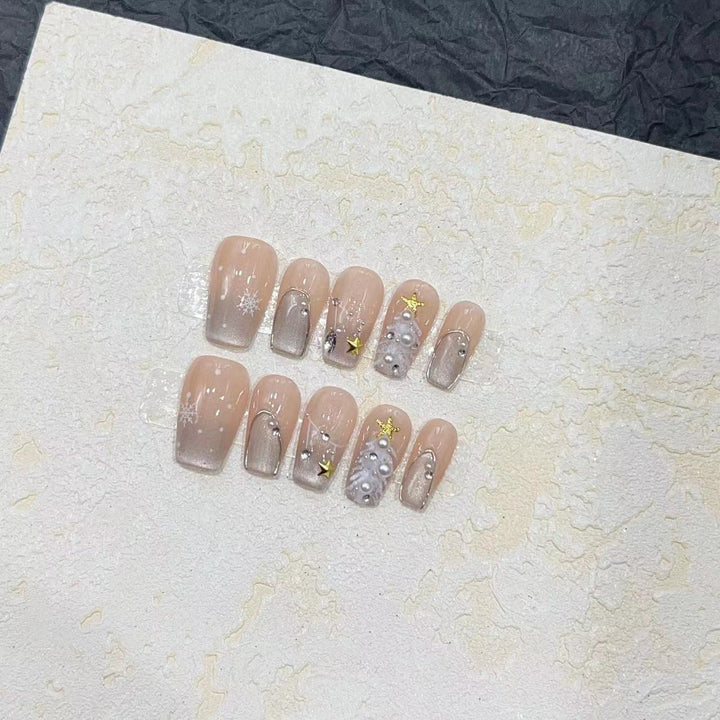 Elegant Press-On Nail Art Kit with Decorative Gem Accents Bowlift