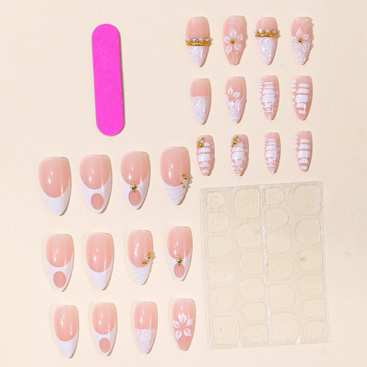 Decorative Floral Stiletto Nail Art Extensions Bowlift