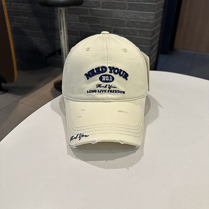 Men's Distressed Cotton Embroidered Baseball Cap Bowlift