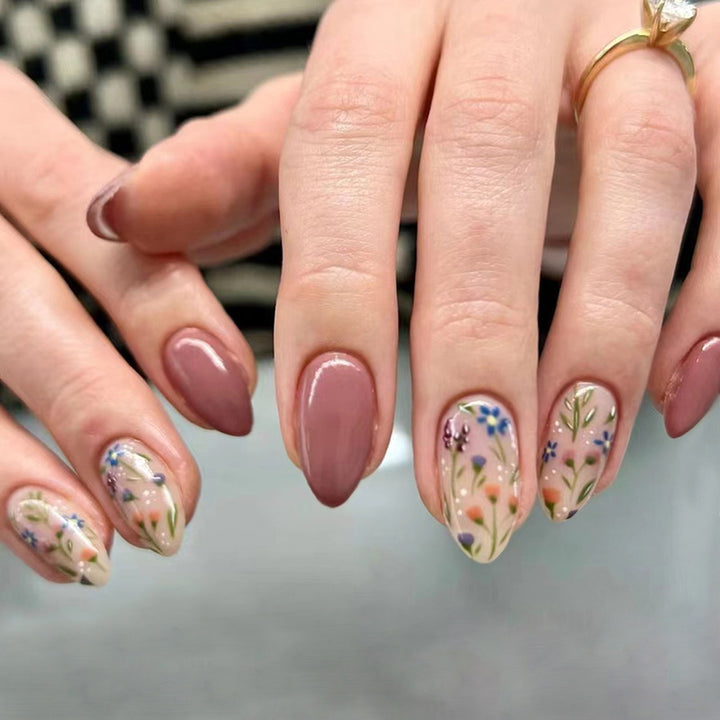 Artistic Floral Press-On Nail Art Bowlift