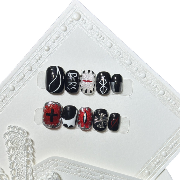 Artistic Black Themed Press-On Nail Set Bowlift