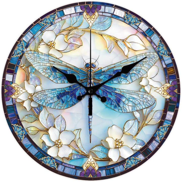 Botanical Butterfly Distressed Wood Round Wall Clock Bowlift