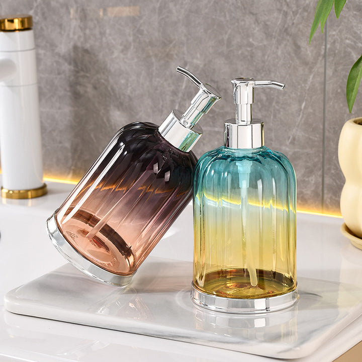 Ribbed Glass Soap Dispenser with Gold Pump Refillable Lotion Bottle Bowlift