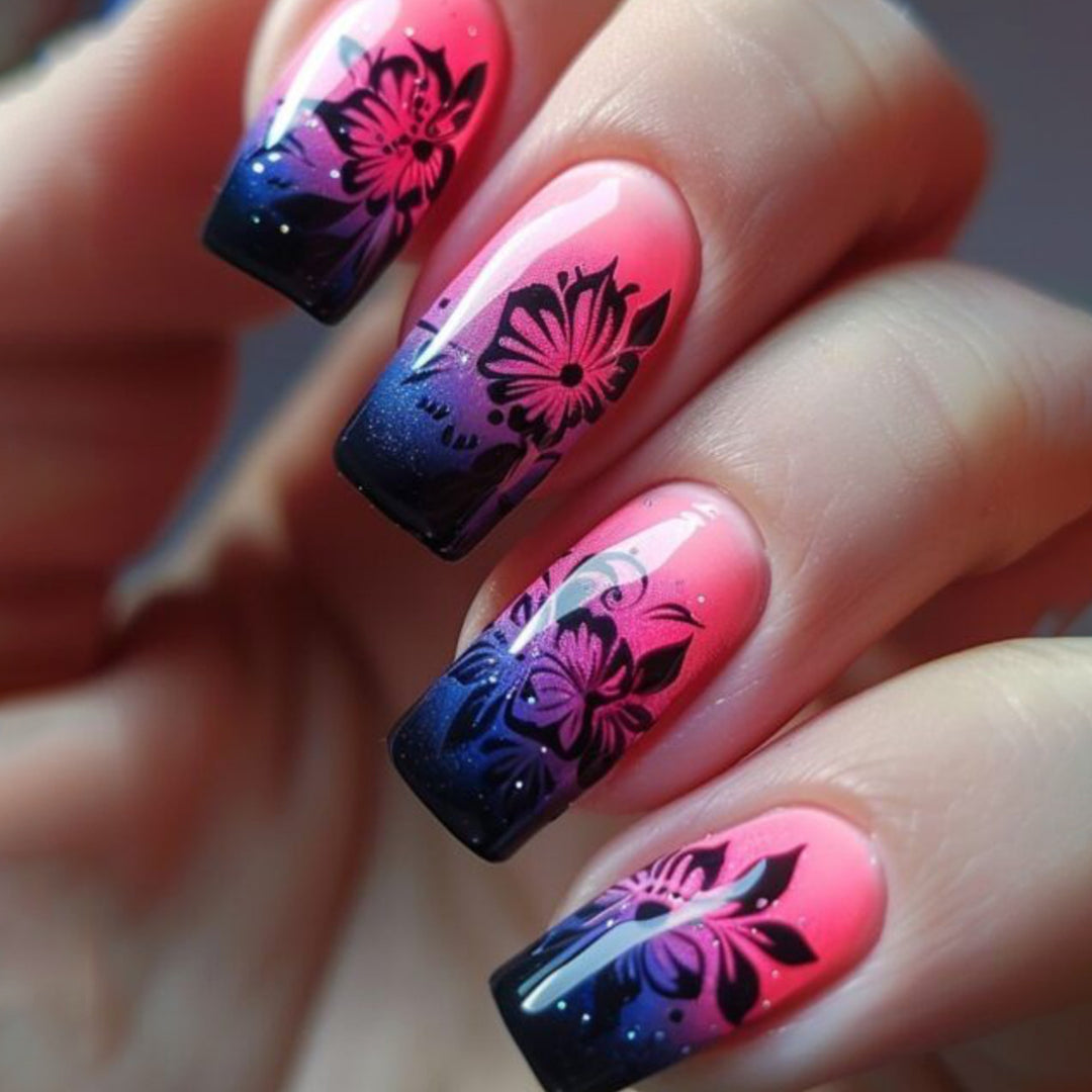 Floral Ombre Acrylic Nail Art Extensions Bowlift