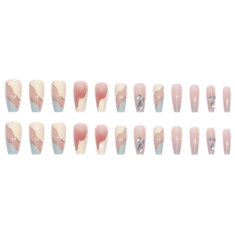Elegant Stiletto Press-On Nail Art with Geometric Design Bowlift