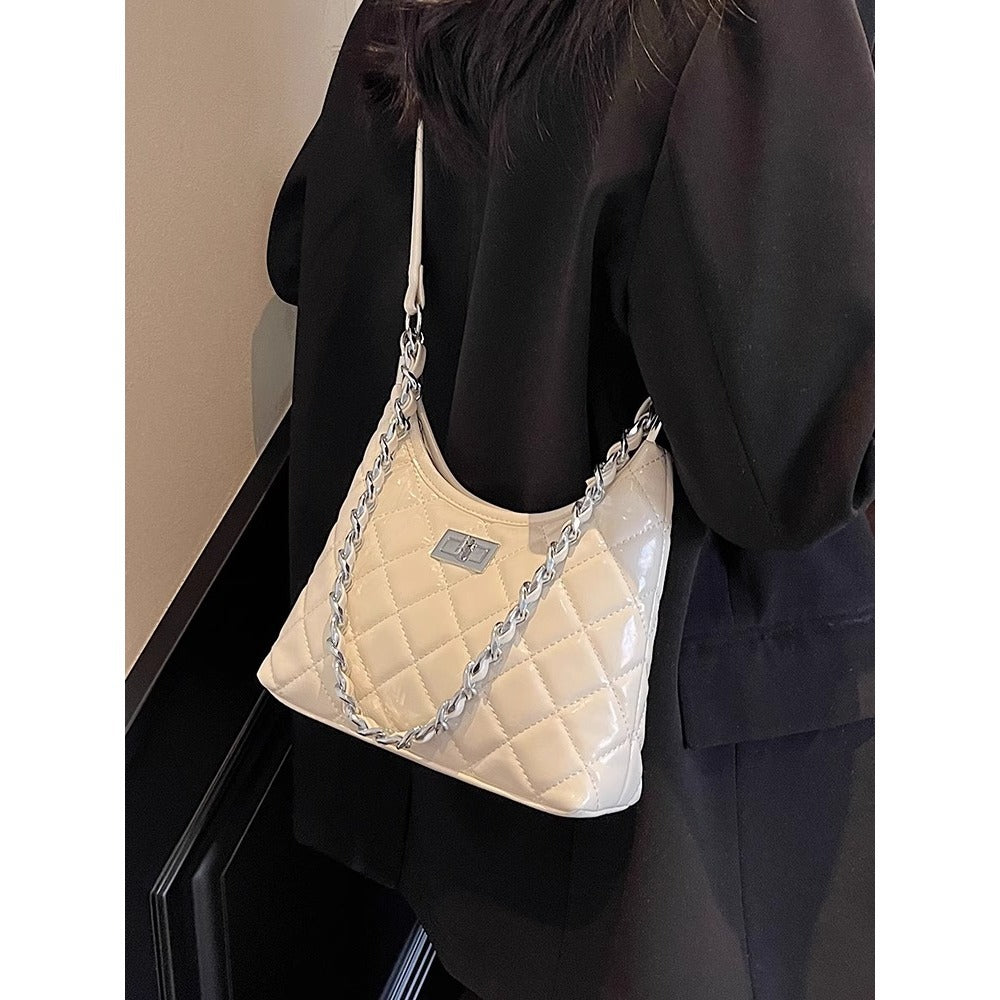 Quilted Faux Leather Chain Handbag Bowlift