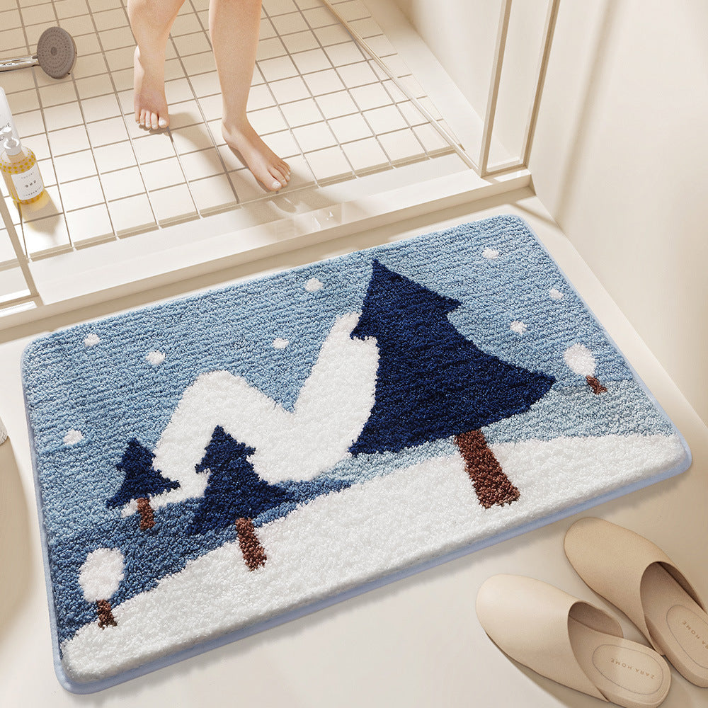 Unisex Leaf Design Plush Bathroom Mat Bowlift