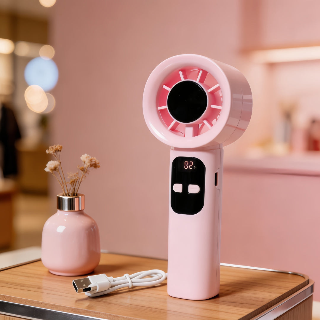 Women Portable Battery Handheld Fan with Digital Control Bowlift