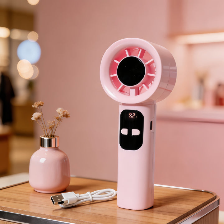 Women Portable Battery Handheld Fan with Digital Control Bowlift