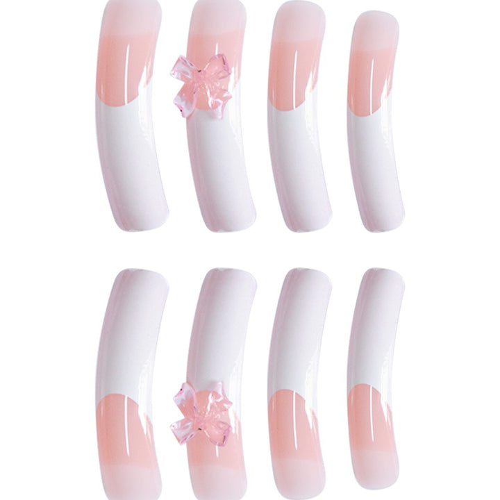 Stylish Acrylic Press-On Nail Extensions with Decorative Bow Bowlift